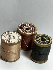 3 Vintage Antique Wooden Wood Spools Thread Coats  Clark 4106