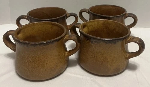 Set of 4 - McCoy Pottery Canyon Mesa Drip Matte Soup Bowl Cup Mug Double Handled