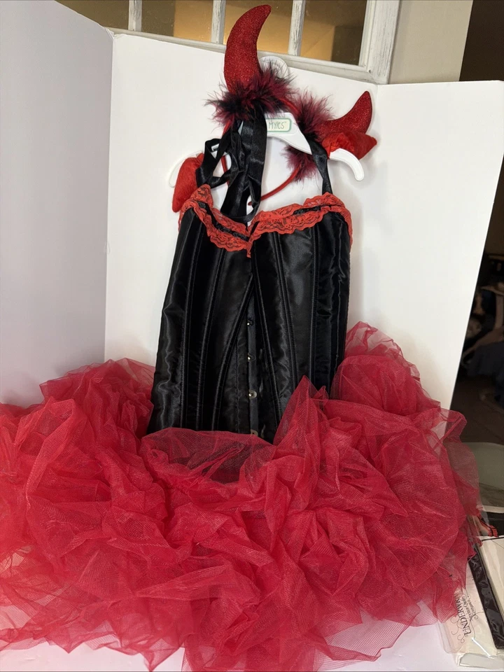 4 piezas Envolturas Sexy Diablo Bustier Cuerno Horquilla Halloween Disfraz Mujeres XL Usado Foto 2 de 4