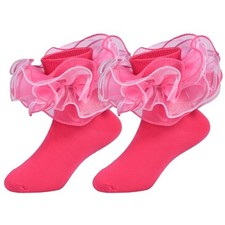 Toddler Baby Girls Ruffle Soft Double Frilly Lace Socks Kids 6-8 Years Rose Red
