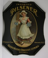 1906 NAEGELI'S SONS PILSENER BEER TIN LITHOGRAPH ROLLED CORNER ADVERTISING SIGN