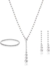 Women  s Silver Jewelry Set: Necklace, Earrings  Bracelet Rhinestone Bridal