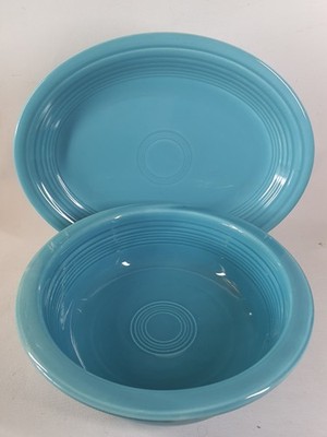 *ANGEBOT* HL FiestaWare USA 9 1/2'' türkis Windeln Schüssel & ovale Platte 1936-69