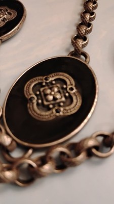 Vtg 3D Concho Medallion & Chain Belt Tested Positive For Silver 46'' Black...