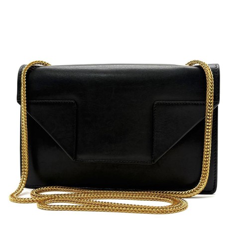 YSL Saint Laurent Gold Chain Crossbody Shoulder Bag Black Leather 2way Women's