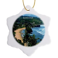 3dRose ORN 61994 1 Barbados Beach-Snowflake Ornament, Porcelain, 3-Inch