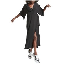 Athleta Calistoga Black Wrap Dress Midi Kimono Sleeve Side Tie Womens Small P
