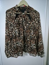 Size 18 Mylene Klass Black/Brown Leopard Print Cutout Neck Blouse Top