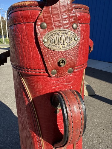 1970s Burton Alligator Look Golf Club Bag And Tubes JASPER AL Red HEAVY DUTY ZIP