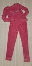 Juicy Couture Pink Velour LS Pajama Set Pants Rhinestones Size 10 Soft Y2K Logo