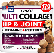 170 Dog Collagen Chews Hip and Joint Supplement Skin  Coat Health Glucosamine