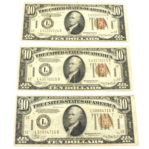 1934 $10 Hawaii WWII Emergency Issue Federal Reserve Notes Lot of 3 NR #C861-1