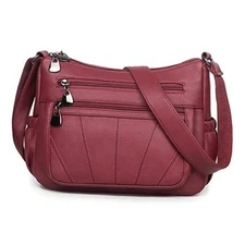 Crossbody Purse for Women Ladies Soft PU Leather Shoulder Bag Medium Roomy Red