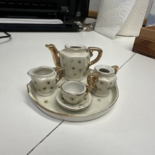 Vintage Miniature Porcelain Tea Sets From Occupied Japan. 6 Pieces w/ Gold Trim
