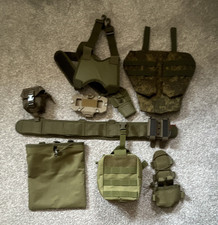 Military Surplus Webbing Belt & Shoulder Harness Set with Assorted Pouches