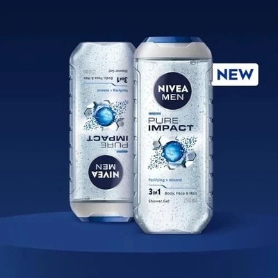 NIVEA Men Pure Impact Shower Gel 250 ml   Hair Face Body Wash Fresh