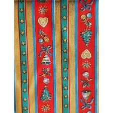 Joan Kessler Christmas Fabric 69 1/2" x 45" wide Metallic Gold Red Blue stripes