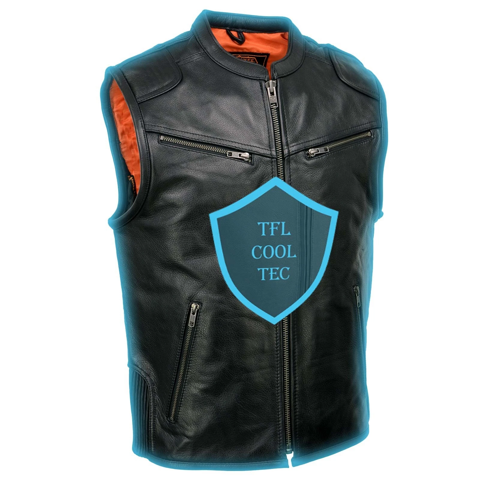 Milwaukee Leather 3502 Men's Black Leather Motorcycle Rider Vest with “Cool-Tec”