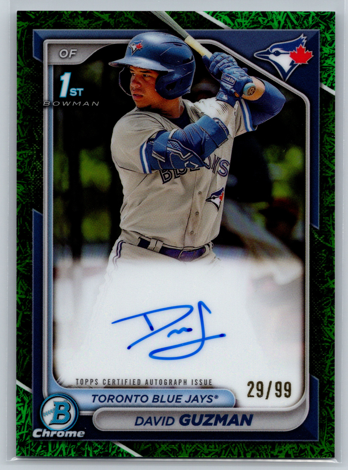 David Guzman 2024 Bowman 1st Chrome Green Grass Refractor Auto /99 CPA-DGN