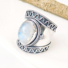 Natural Rainbow Moonstone Ring Solid 925 Sterling Silver Moonstone Jewelry-R102
