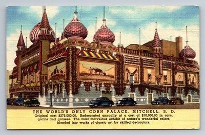 Mitchell SD Corn Palace CT Art-Colortone Postcard 1940s South Dakota Landmark