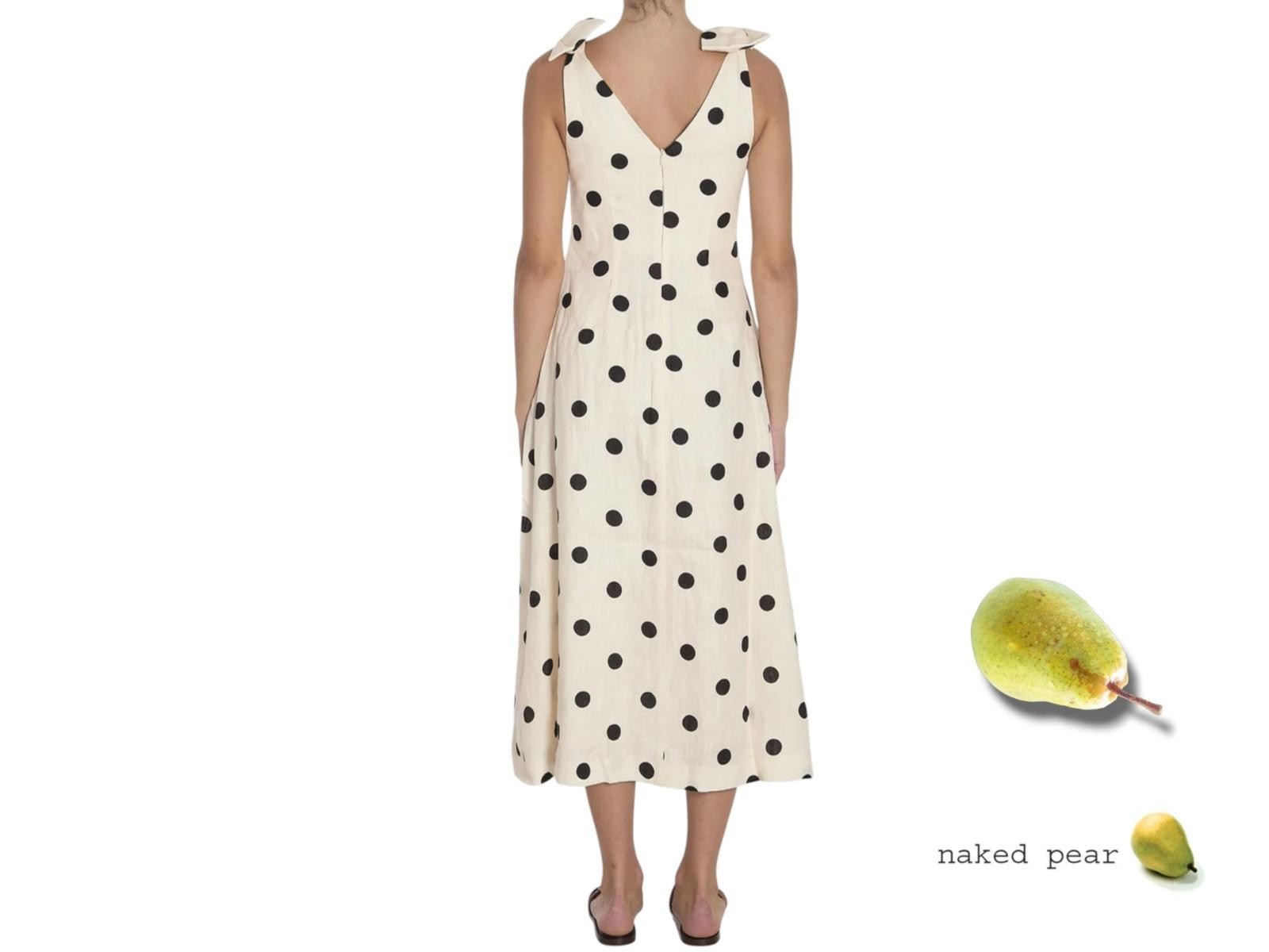 Zimmermann V Neck Midi Dress | Cream/White, Black Polka Dot, Shoulder Bows