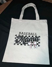 Baseball Mama Bow Canvas Tote Bag 17"x15" Shopping Bag
