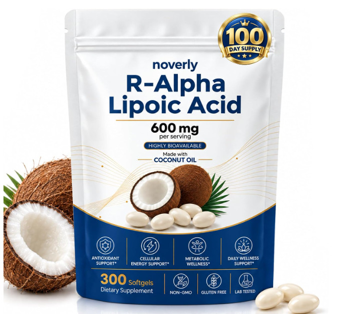noverly R-Alpha Lipoic Acid - 600mg Pure R-Form 300 Count (Pack of 1)