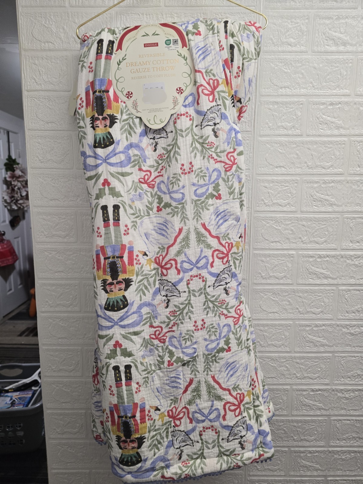 NUTCRACKER BALLET Navidad Soñador Algodón Gasa Reverso Manta Nueva con Etiquetas 50"×70