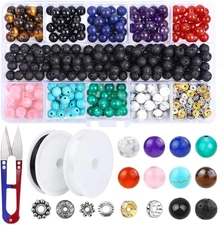 400Pcs Lava Beads Natural Stone Healing Bead Kit, 8mm Black Chakra Beads Spacers