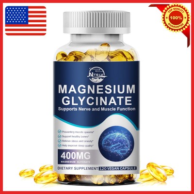 Magnesium Glycinate 120 Capsules 400mg 100% High Absorption Chelated