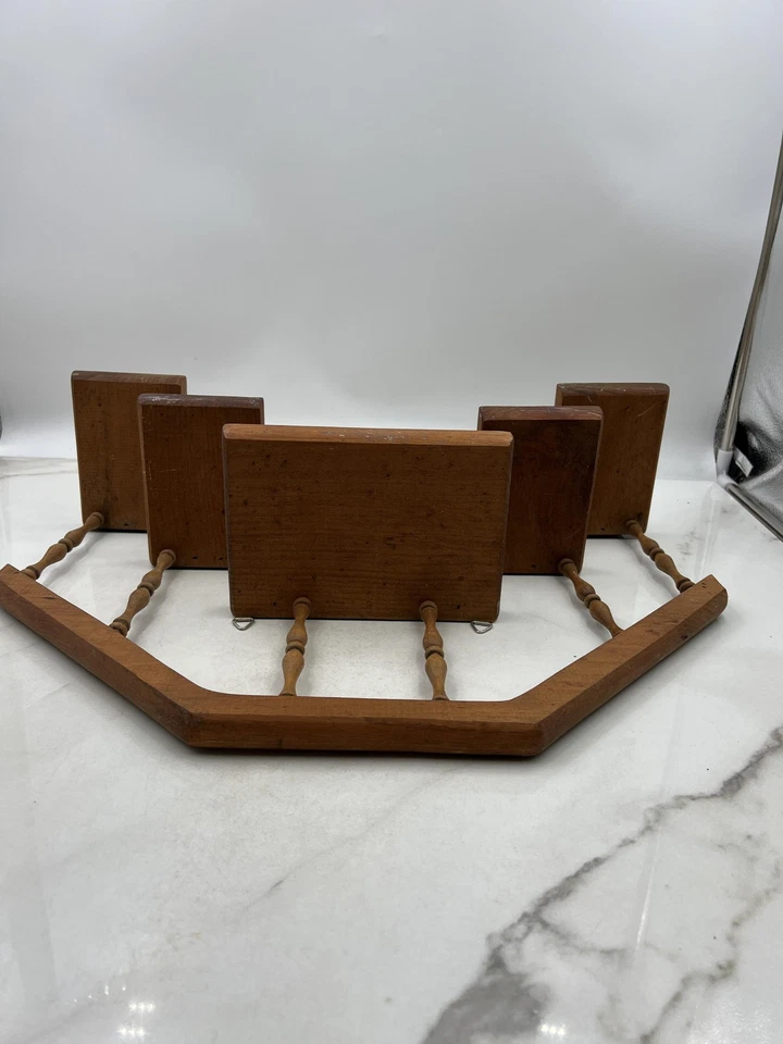 Tiered Wooden Staircase Wall Shelf with Spindles and Peg Hooks Rustic Decor - Image 3 of 4