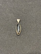 Vintage Marquise Black Stone Pendant Gold Tone Setting Estate Jewelry