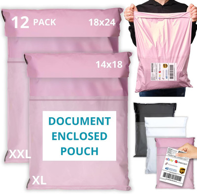 Shipping Bags (12 Pack) with Label Pouch - 14x18 & 18x24 - Poly Mailers for Clot