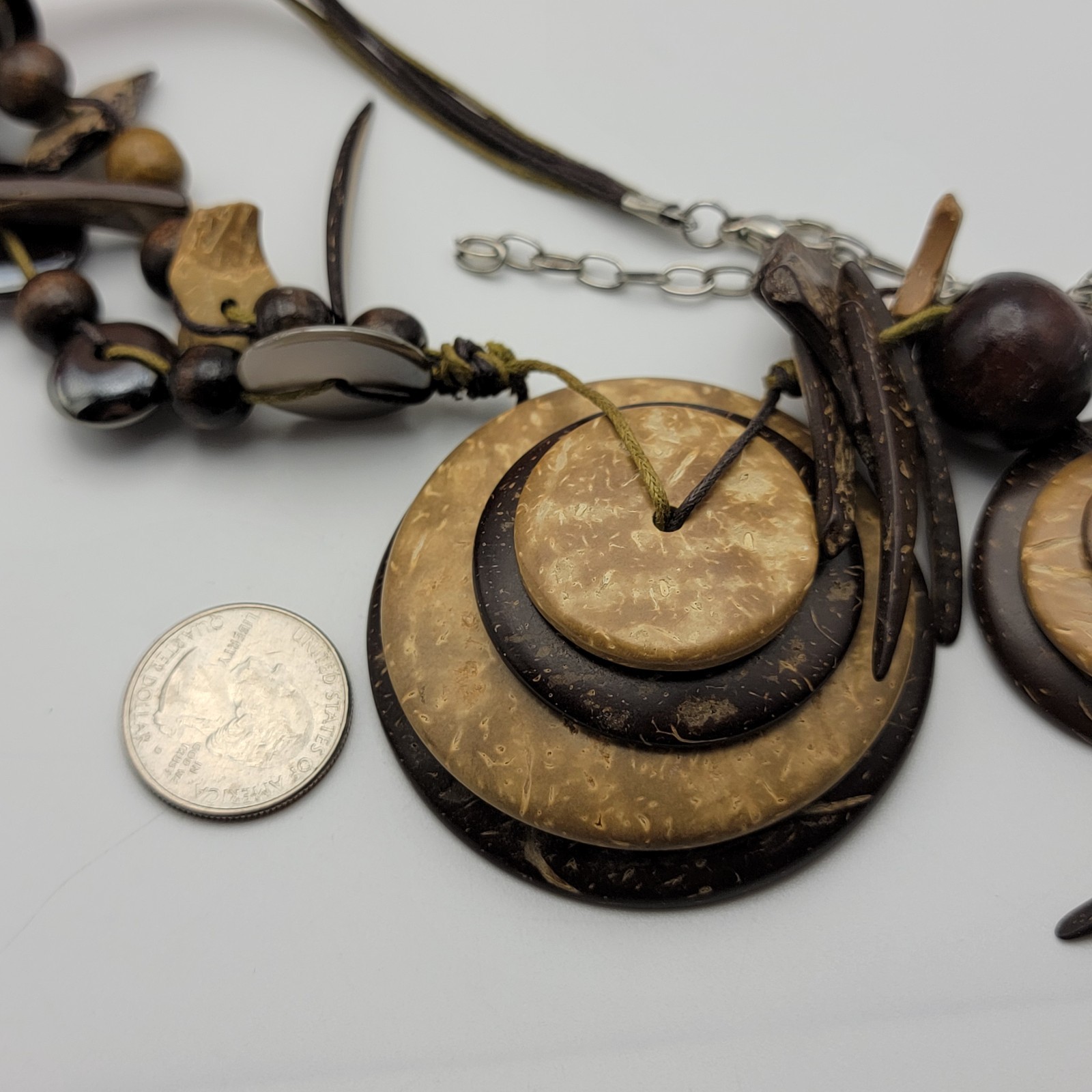 Artisan Coconut Shell Statement Cord Necklace 22"… - image 9