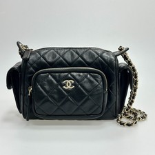 Chanel Camera Case Bowling Bag Black Leather Gold Hardware Chain Crossbody