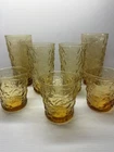 Vtg Anchor Hocking Lido Milano Honey Gold Amber Crinkle Glass Tumbler Set of 7