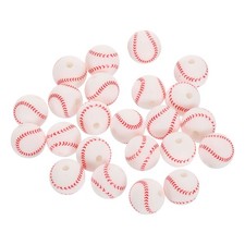 30Pcs Sports Ball Beads 12mm Silicone Round Spacer Focal Bead White Baseball