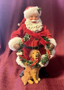 Dept 56 Possible Dreams Santa Holding Wreath With Golden Retriever Dog