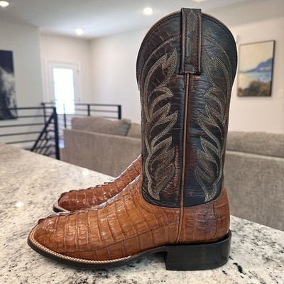 LUCCHESE Caiman Boots 8.5 D Men's Cowboy Western Hornback Gator Ranch Square Toe