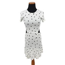 Forever 21 Womens Polka Dot Cutout Waist Mini Dress White Black Size S