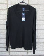 Gap Lightweight V-neck Long Sleeve Sweater True Black Women's Size L NWT