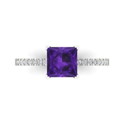 14K White Gold Solitaire with Accents Engagement Ring, 1.62 ctw Natural Amethyst
