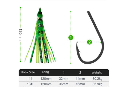 10Pcs Octopus Squid Slow Metal Jig Double Assist Fishing Hooks 11#-13#