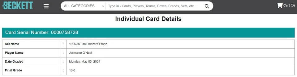 1996 1996-97 Skybox Premium Franz #1 Jermaine O'Neal RC Rookie BCCG 10 Mint+ - Image 3 of 4