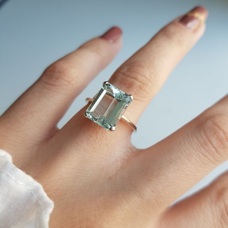 4.70 Ct Aquamarine Minimalist Ring 18K Solid Yellow Gold | eBay