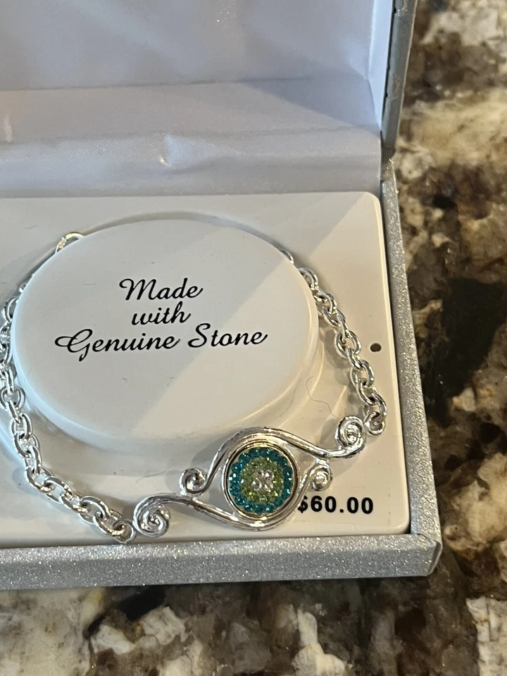 Silver N Stone Fine Jewelry Silver Plated Genuine Stones Green Eye Bracelet - Image 3 of 4