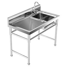 Commercial Kitchen Sink Prep Table w/ Faucet Stainless Steel Single Compartment