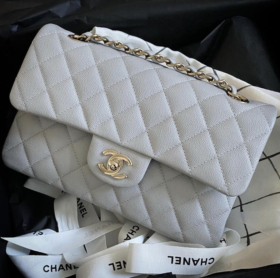 Authentic Chanel w RECEIPT 21A Caviar Gold Double Flap Classic