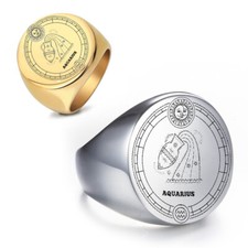 AQUARIUS Talisman Seal Zodiac Constellation Ring Stainless Steel Aquarius Ring
